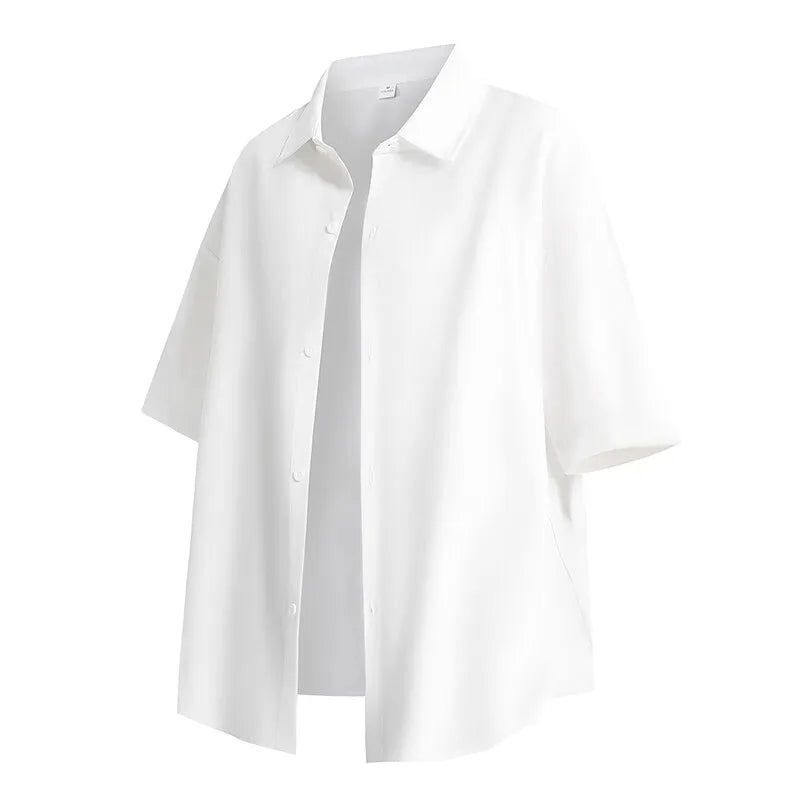 Threebooy Men Ice Silk Cooling Shirt Summer Loose Fit Casual Oversized Breathable Wrinkle Free Comfy Lightweight Draped Trendy