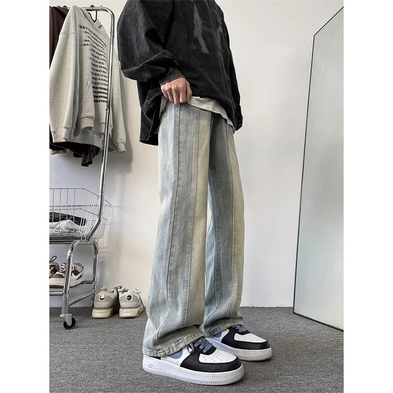 Threebooy Luxury Man Jeans Wide Pants Straight Trousers American Vintage Streetwear Baggy New Men's Clothing