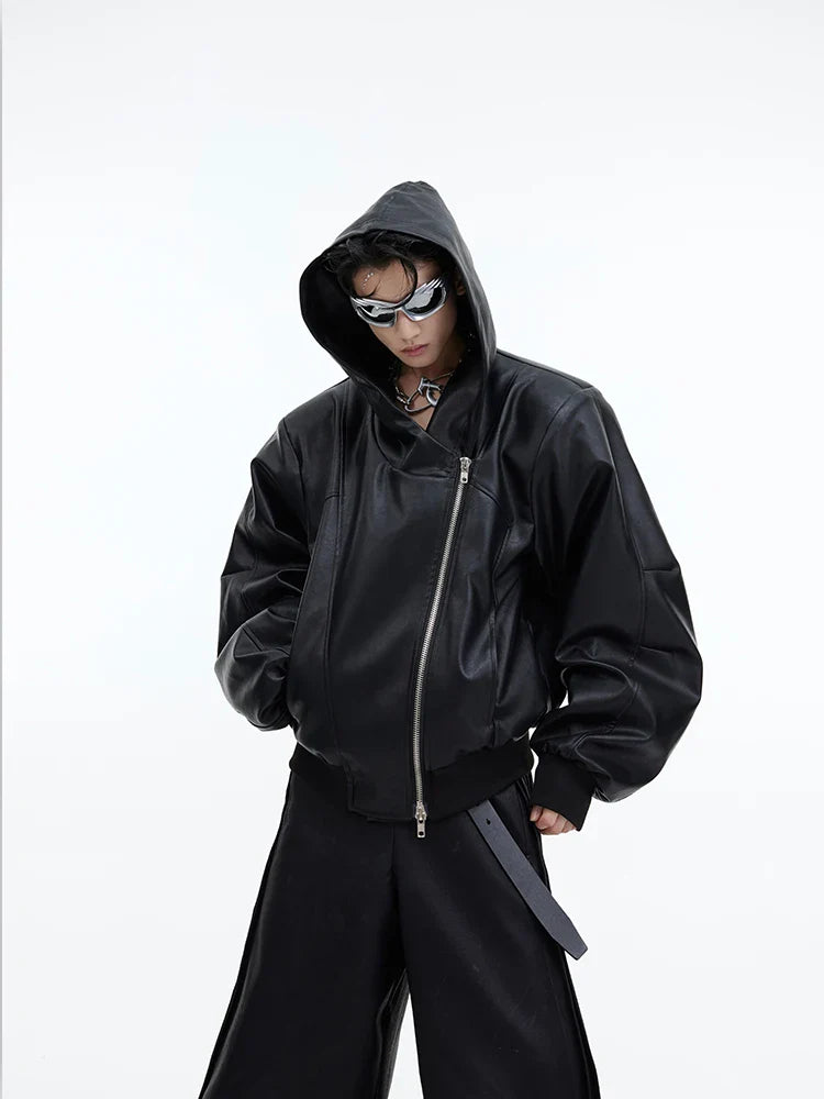 Threebooy Men's Maverick Hooded Faux Leather Jacket