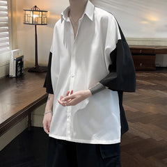 Threebooy Summer Short Sleeved Shirt Men Contrasting Color Casual Shirt Men Streetwear Korean Loose Ice Silk Shirt Mens Oversized Shirts