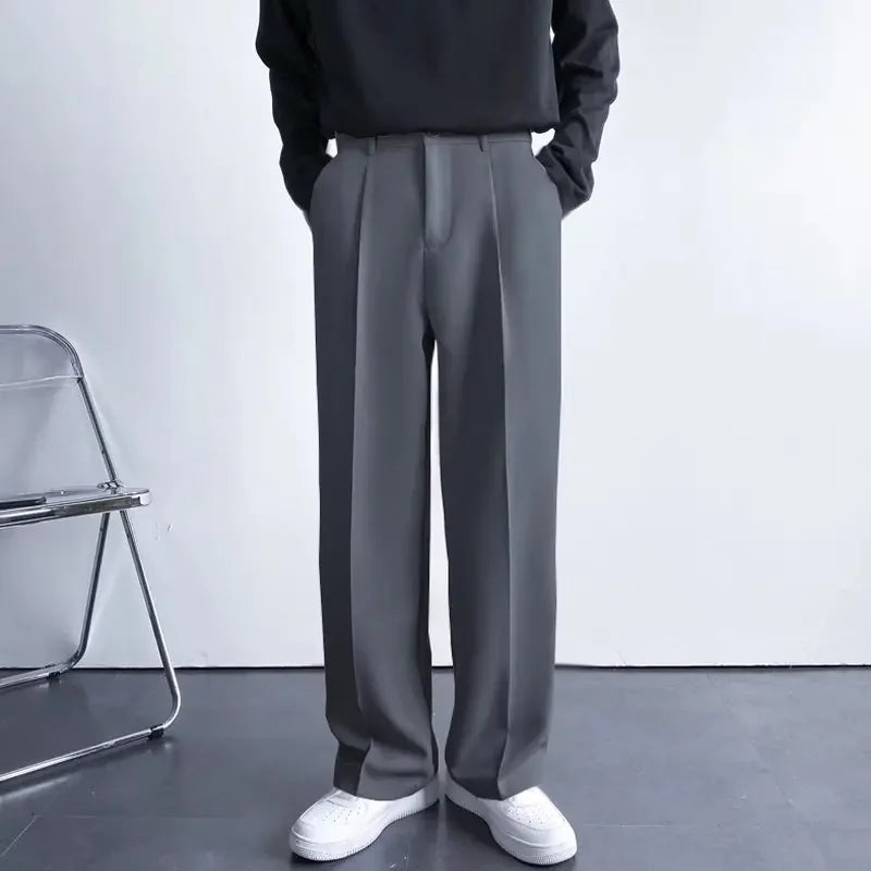 Threebooy  2025 New Men Straight Pants Fashion Korean Loose Suit Trousers Casual Draped Baggy White Wide Pant Male Streetwear