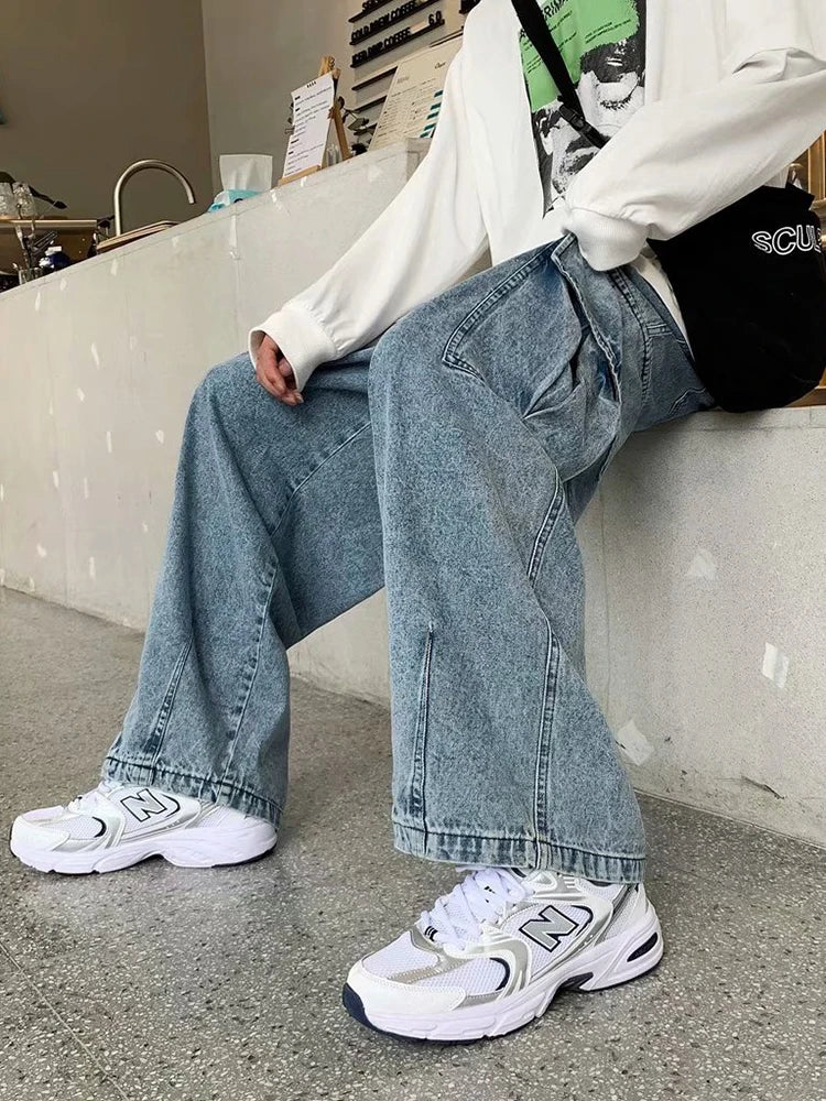 Baggy Jeans Men's Oversize Streetwear Fashion Wide Leg Cargo Pants Hip Hop Harajuku Multi-Pocket Denim Trousers Black Blue