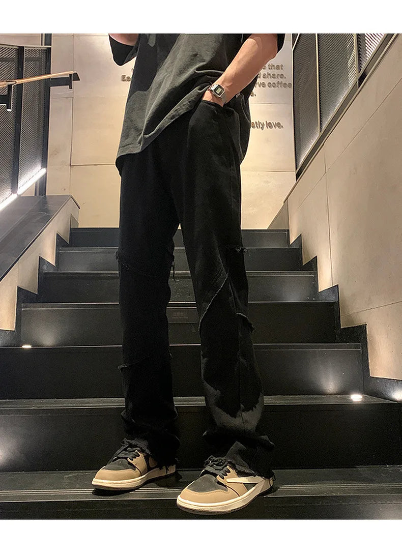 Threebooy New Spring Jeans Loose-fit Straight-leg Sporty Workwear Pants Hong Style Washing Jeans For Men