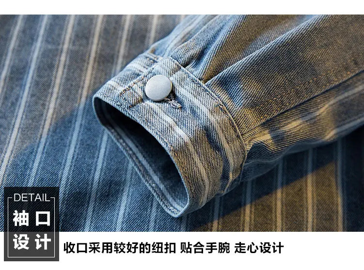 Threebooy American Striped Spliced Denim Jacket Men 2025 Autumn Trendy Handsome Men Women Casual Loose Work Shirt Jacket Aesthetic Chic