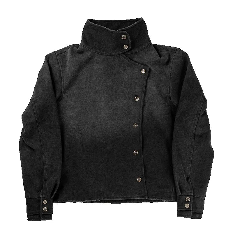 Threebooy  Y2k Fencing Jacket Vintage Wash Gradient Irregular Buttons Unisex Jacket Gothic Harajuku Streetwear Canvas Cotton Casual Jacket