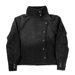 Threebooy  Y2k Fencing Jacket Vintage Wash Gradient Irregular Buttons Unisex Jacket Gothic Harajuku Streetwear Canvas Cotton Casual Jacket