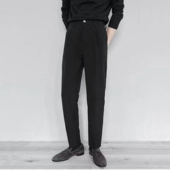 Threebooy  Button Zipper High Waist Solid Color Pocket Men's Casual Suit Pants Loose Formal Fashion Casual Trousers