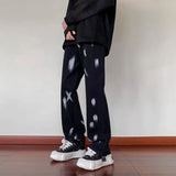 Threebooy American High Street Vibe Style Pants Trend Black Design Sense Tie Dyed Jeans Men'S Hiphop Straight Pants