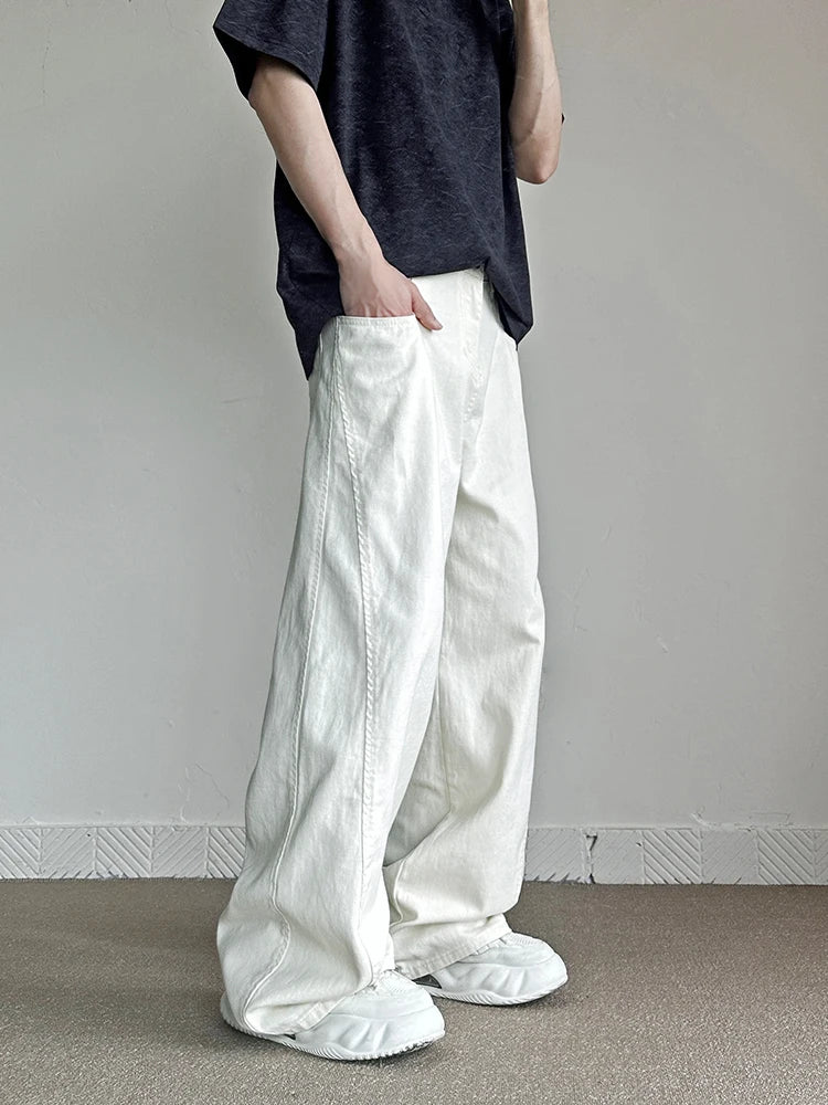 Threebooy  New Loose Harajuku White Jeans Men's Fashion High Street American Casual Trousers Male Straight Hip Hop Denim Pants