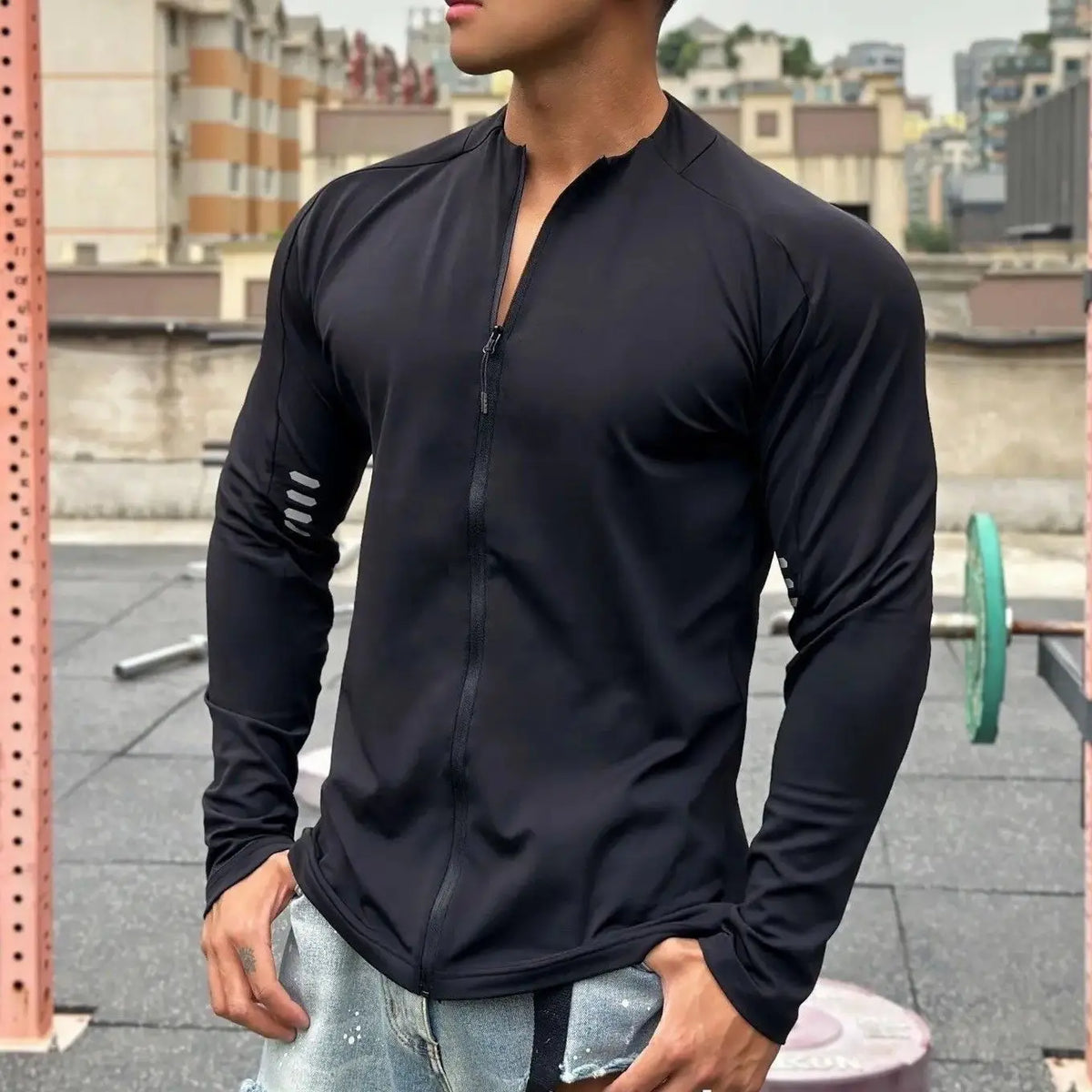 Threebooy  Motion Hoodie Run Quick Dry Zipper Bodybuilding Loose Coat Long Sleeves Men Thin Casual Chic Solid Anti-Wrinkle Elastic T-shirt