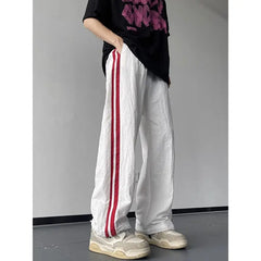 Threebooy American Summer Fashion Versatile Thin Stripe Pants Men Solid Patchwork Drawstring Pockets Loose Quick Drying Sports Trousers