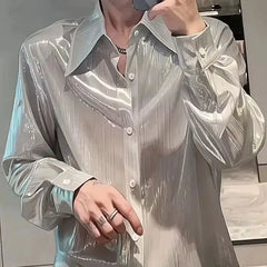 Threebooy Summer Trendy and Simple Iron-free Shirt for Men, Long Sleeves Korean New Loose Casual Handsome Shirt Thin Top Aesthetic