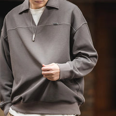 Threebooy Vintage Waffle V-neck Polo Shirts for Men Essential Oversized Sweatshirts Loose Lapel Pullover Spring Casual Hoodies