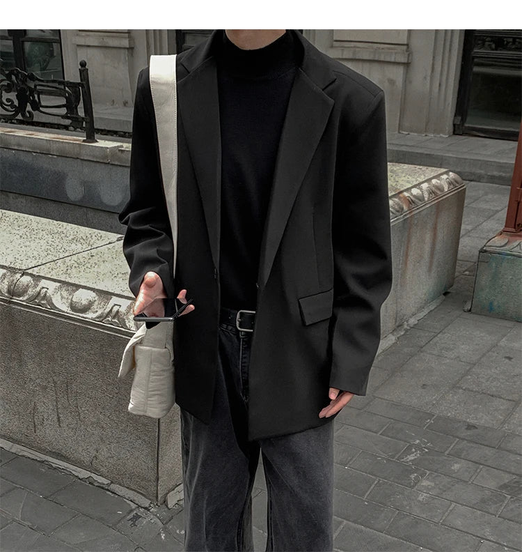 Threebooy Oversized Korean Style Men's Loose Casual Small Suit, Men's 2024 Autumn New Padded Shoulder Suit Jacket Unisex Top