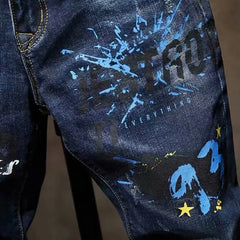 Threebooy  Spring and Autumn Fashion Trend Printed Straight-Leg Stretch Denim Jeans For Men Comfortable Casual Sports High-Quality Jeans