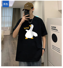 Threebooy Summer Men's Cotton T-Shirt Funny Goose Print Cartoon Short Sleeve Tops O-Neck Tees Y2k 2024 Anime Casual Oversized T Shirts Men