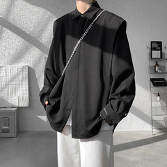 Threebooy  Sleek Drape Shirt Innovative Faux Two-Piece Design Modern Layered Look Stylish Comfortable Fabric Trendy Chic New Fashion Forwar