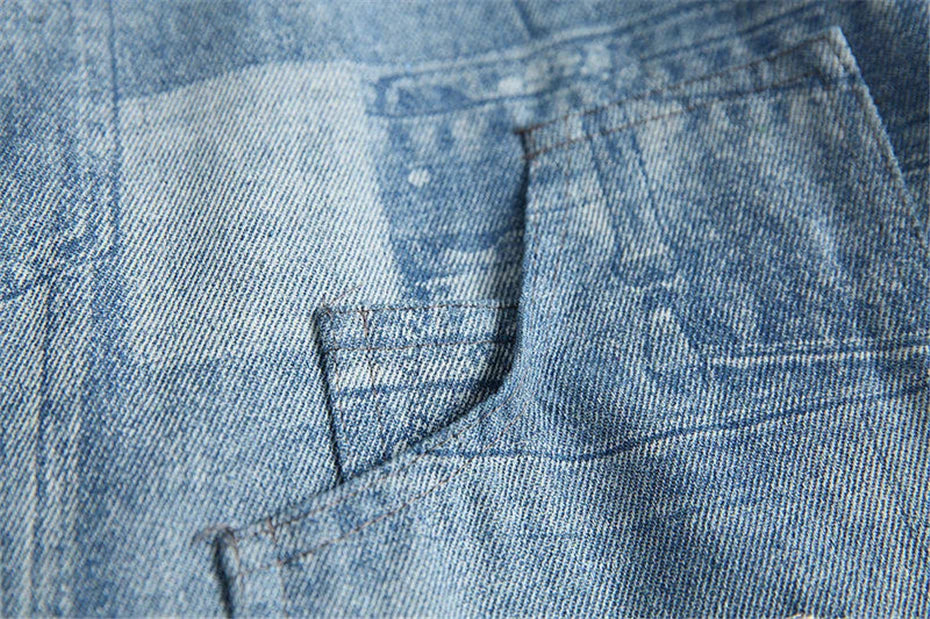 Threebooy Vintage Print Denim Shirts Mens Streetwear Long Sleeve Shirt for Men Harajuku Loose Casual Cotton Blouse Jeans Coats