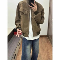 Threebooy American Retro Multi-zipper Design Jacket for Men Women Autumn High Street All-match Bomber Coat Baseball Collar Zipper Jacket