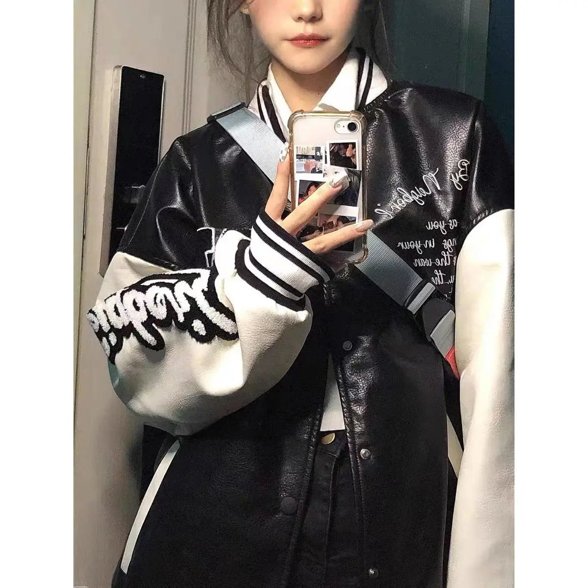 Threebooy American High Street Hiphop Embroidered Baseball Uniform Men Women Spring Autumn Vintage Retro Trend PU Leather Jacket Chic