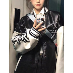 Threebooy American High Street Hiphop Embroidered Baseball Uniform Men Women Spring Autumn Vintage Retro Trend PU Leather Jacket Chic