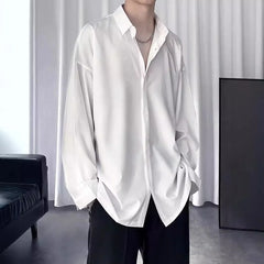 Threebooy  Black Shirt Men's Handsome Loose Drooping Long-sleeved Spring, Summer and Autumn Casual Men's Fashion Handsome Ice Silk Jacket