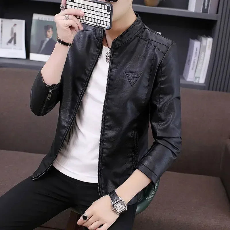 Threebooy Casual Male Leather Blazer Black High Quality Clothing Handsome Original Coat Luxury Designer Simple Breasted Men's Suit Jackets