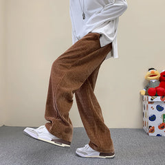 Threebooy Korean Fashion Corduroy Men's Casual Pants White Loose Straight Wide Leg Pants Spring New Street Casual Sports Pants 3XL