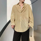Threebooy Mens Fashion Shiny Bright Silk Woven Shirt Autumn Genderless Trend Personality Stage Loose Nightclub Long-Sleeve Shirt Unisex