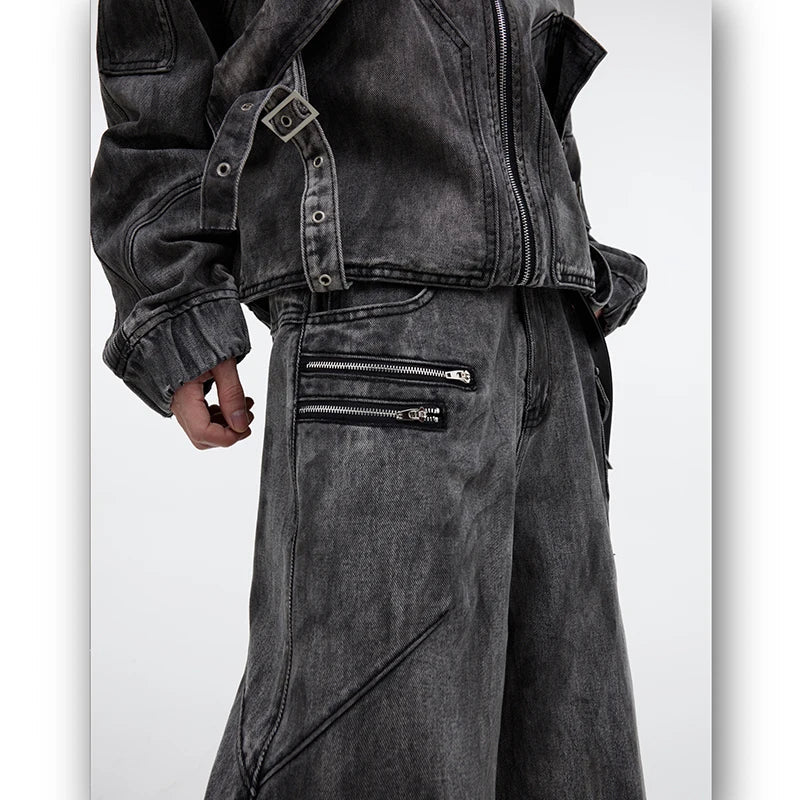 Threebooy Men's Signature Baggy Gray Denim 2-Piece Set
