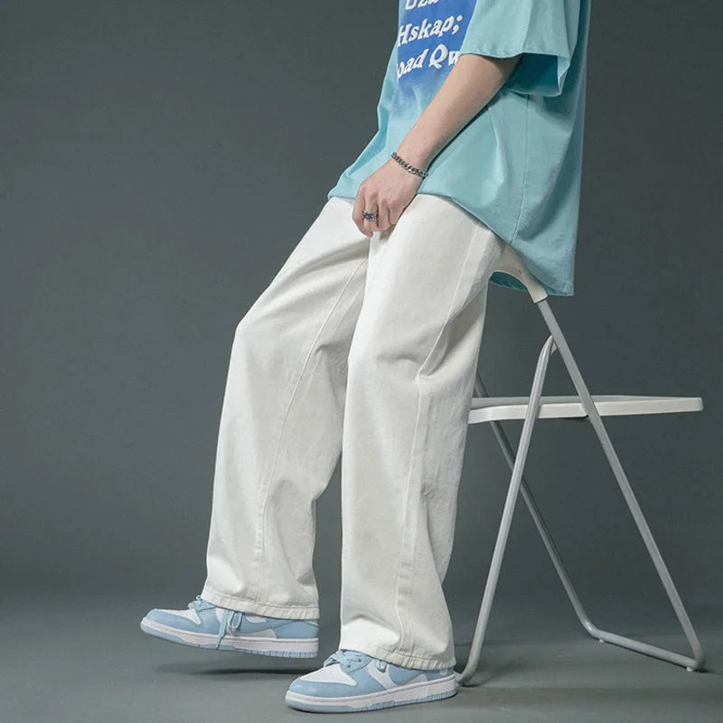 Threebooy  Baggy Jeans Men Fashion Casual Wide Leg Jeans Men Oversized Streetwear Hip-hop Loose Straight Jeans Mens White Denim Trousers