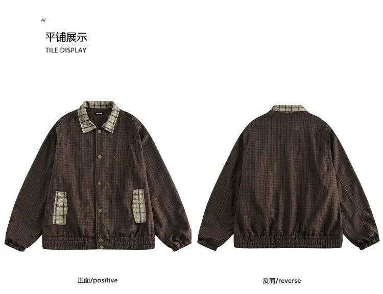 Threebooy Japanese Spring Autumn Retro Plaid Jacket Korean Men's Women's College Loose Coat Casual Versatile Couple's Preppy Jacket Chic