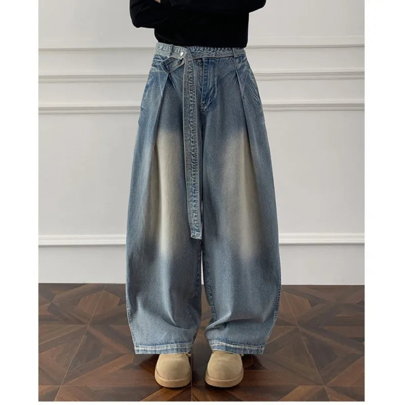Threebooy Jeans men Wash Light Blue Relaxed Fit 2025 New Arrival High Quality Distressed Denim Pants Men Streetwear Fashion Youth Casual