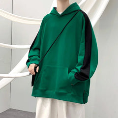 Threebooy Autumn Baggy Hoodies Contrast Color Sleeve Pullover Korean Fashion Classic Sweatshirt Women/Men Streetwear Green Hoodie Harajuku