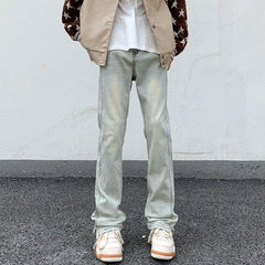 Threebooy Men's Blue High Street Micro La Jeans Fashion Men's Autumn New American Ruffian and Handsome Slim Long Pants