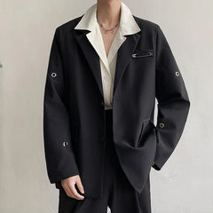 Threebooy Stylish New Metal Button Men Blazer Lapel Long Sleeve Party Streetwear Fashion Casual Suits Men Korean Suit Jacket Coats