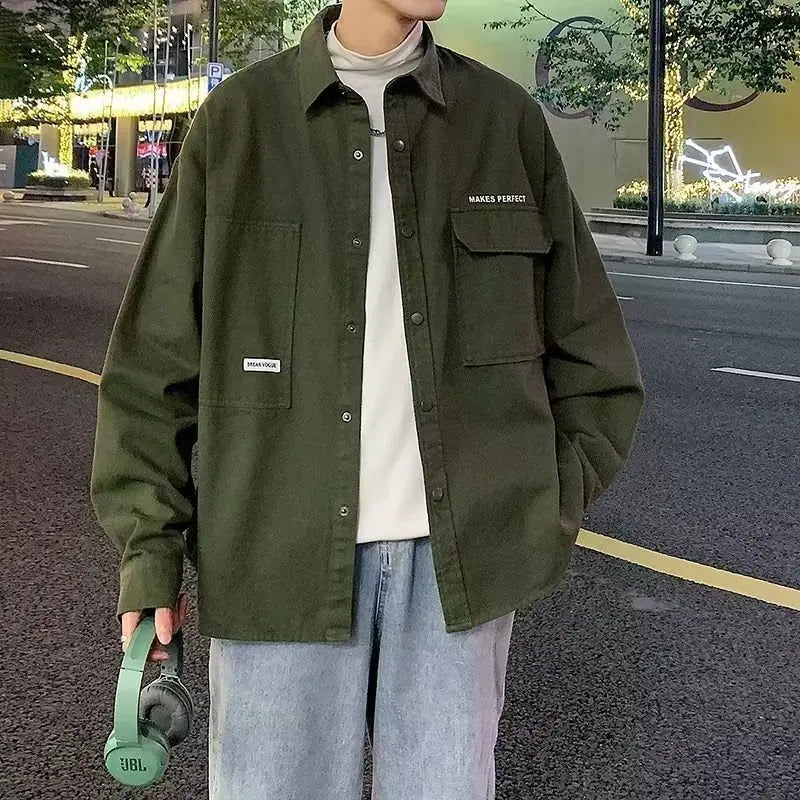 Threebooy Men's shirt jacket Spring high-quality teenagers early autumn work cardigan jacket Japanese casual thin autumn clothes
