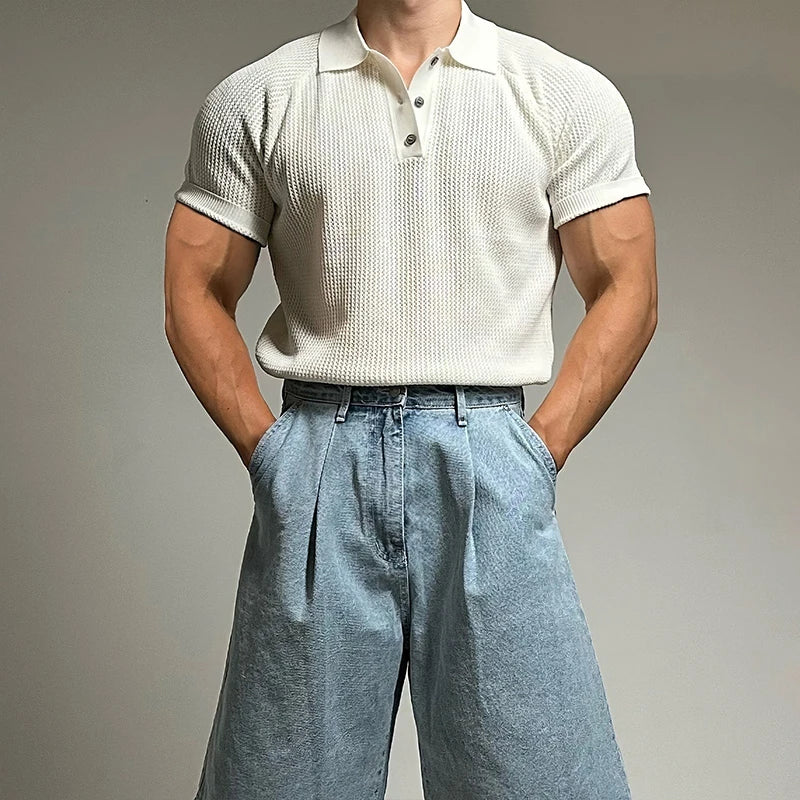 Threebooy  New Trend Men Polo Shirt Leisure Vintage High Quality Knit T-shirt American Style Chic Breathable Button Short Sleeve Knitwear