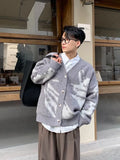 Threebooy Man Clothes Graphic Jacket Cardigan Knitted Sweaters for Men Coat Maletry Y2k Streetwear Plus Size Tops 90s Vintage Loose Fit X