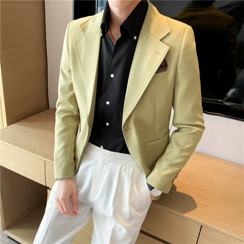 Threebooy  High Quality Korean Slim Fit Blazer Jackets Men Clothing Simple Two Buttons Business Formal Wear Casual Suit Coats 3XL-S