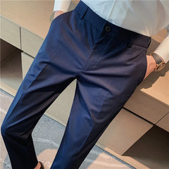 Threebooy New Slim Men's Pants Stretch Trousers Men Sunmmer High Quality Classic Solid Color Business Casual Wear Formal Suit Pants