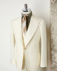 Threebooy  Beige Men's Suit 3 Pieces Blazer Vest Pants One Button Peaked Lapel Business Slim Fit Tuxedo Formal Wedding Groom