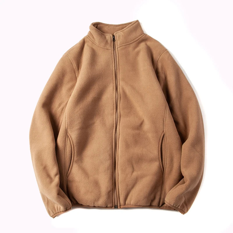 Threebooy American Warm Fleece Sweatshirt Imitation Lamb Velvet Coat Korean Autumn Winter Men's Thickened Simple Zipper Up Lapel Jacket