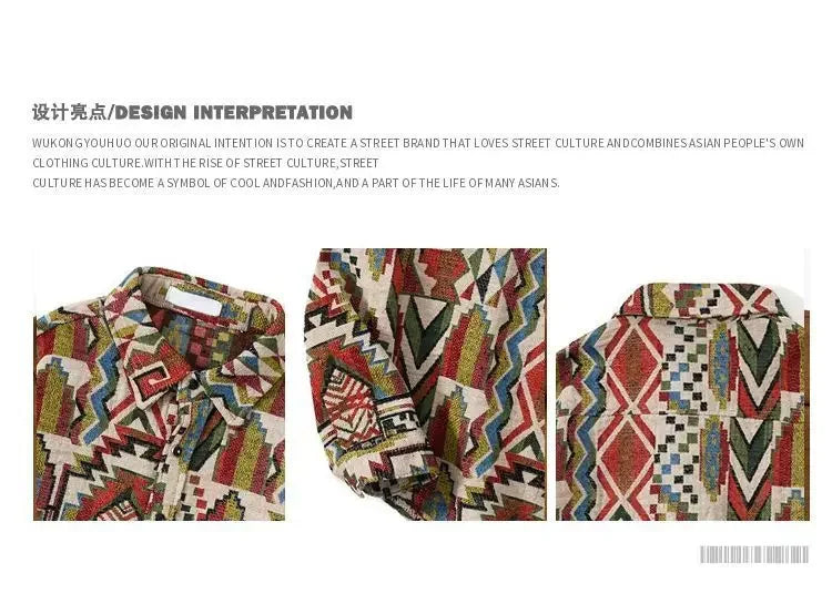 Threebooy Colored Numb Ethnic Style Shirt Men Weaving and Embroidered Spring and Autumn Retro Hong Kong Style Shirt Jacket