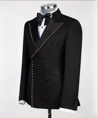 Threebooy  Fashion Men‘s’ Suits 2 Piece Set With Gold Beads Custom One Button Slim Fit Tuxedo Wedding Formal Business Prom