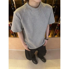Threebooy  Men Slim Fit Short Sleeve Tshirt Solid Round Neck Unique Patchwork Design Premium Stretch Cotton Casual Summer Trendy Tee