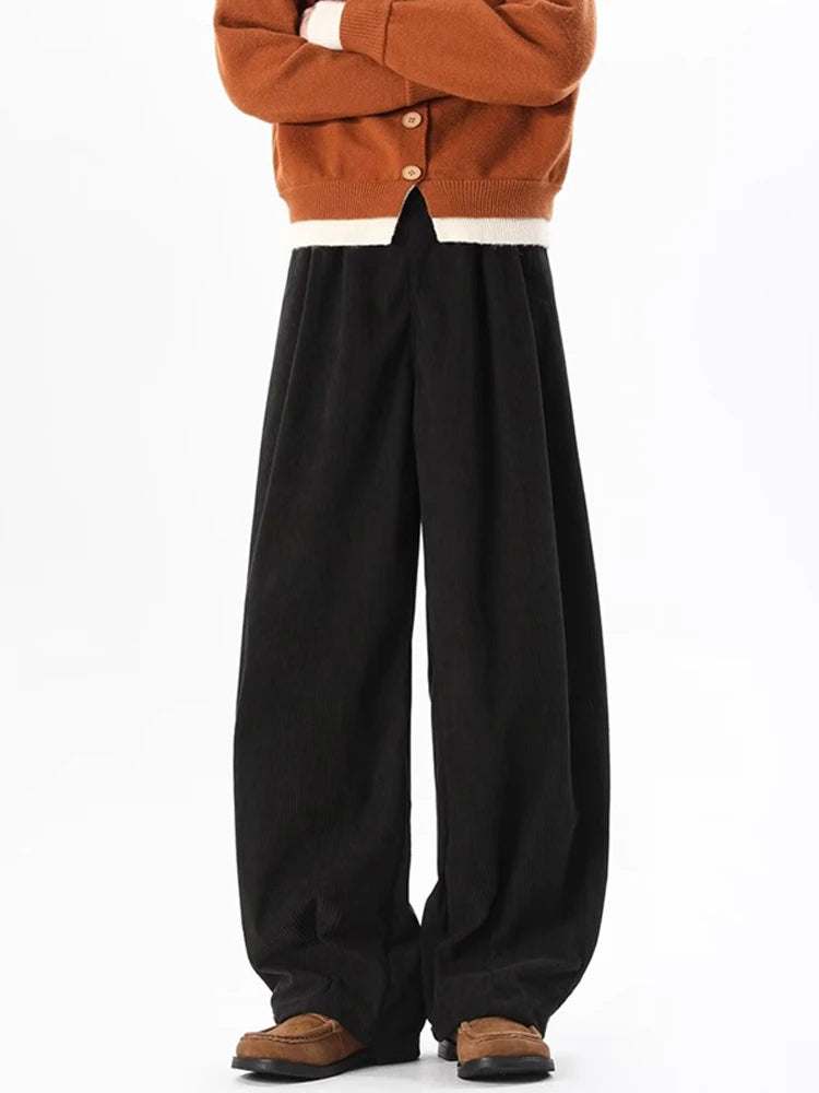 Threebooy  Spring Men's Casual Straight Wide-Leg Corduroy Pants American Retro Streetwear Trousers Hip Hop Y2K Baggy Pantalones Hombre