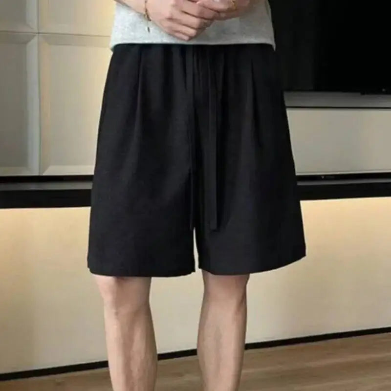 Threebooy  Men Linen Blend Shorts Drawstring Waist Straight Fit Casual Streetwear Half Pants Summer New Simple Menswear