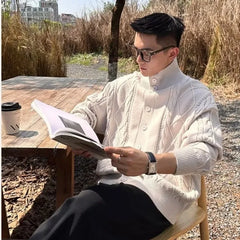 Threebooy  Autumn Winter New Twist Knitted Cardigan Men's Korean Style Loose Versatile Solid Color Sweater Top