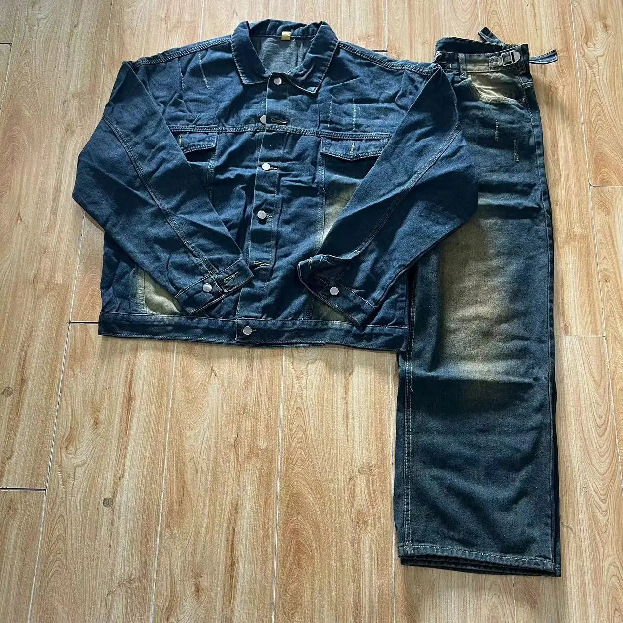 Threebooy Two Piece Set/single Piece Spring Autumn Jackets Jeans Tracksuit Trendy Vintage Loose Washed Old Jeans Set Male Street Outerwear